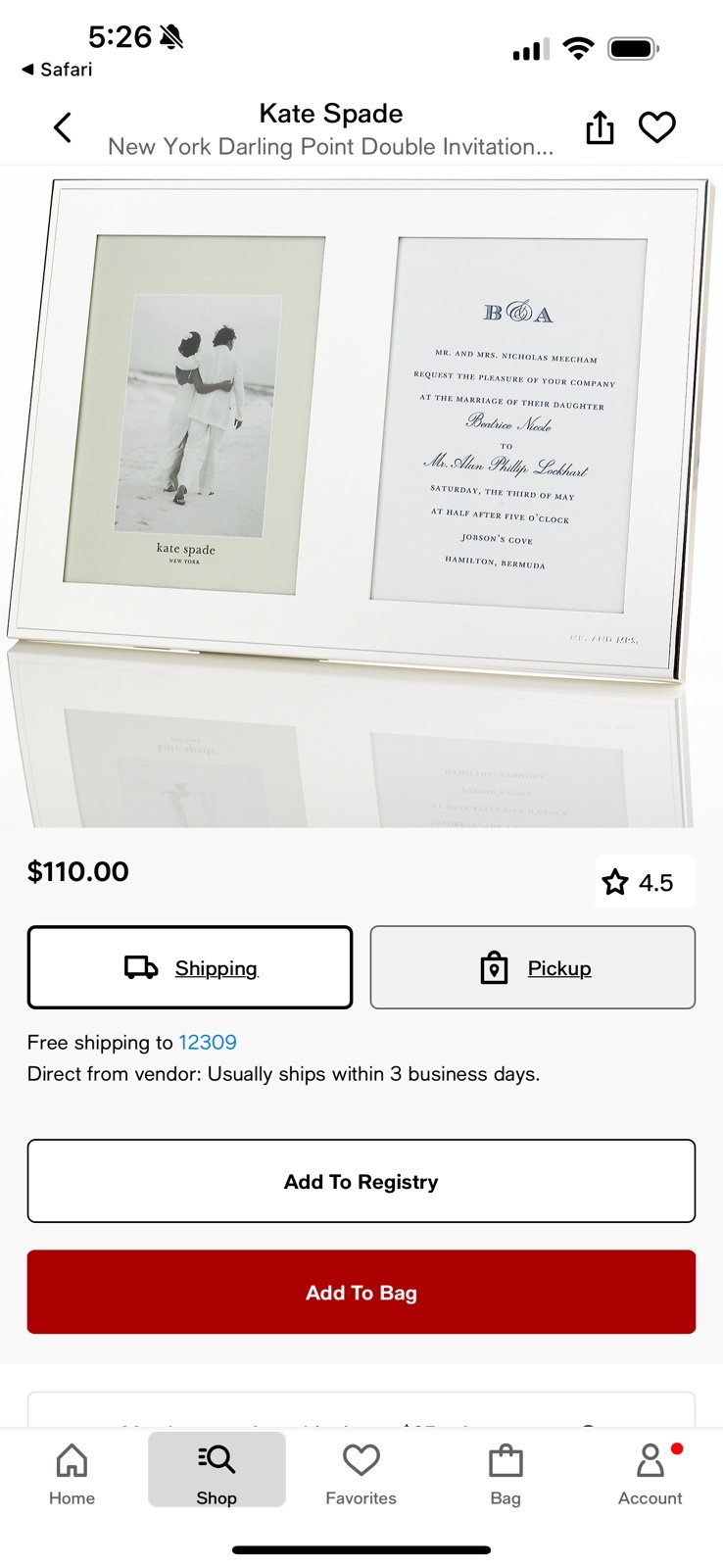 NY Darling Point Double Invitation Frame