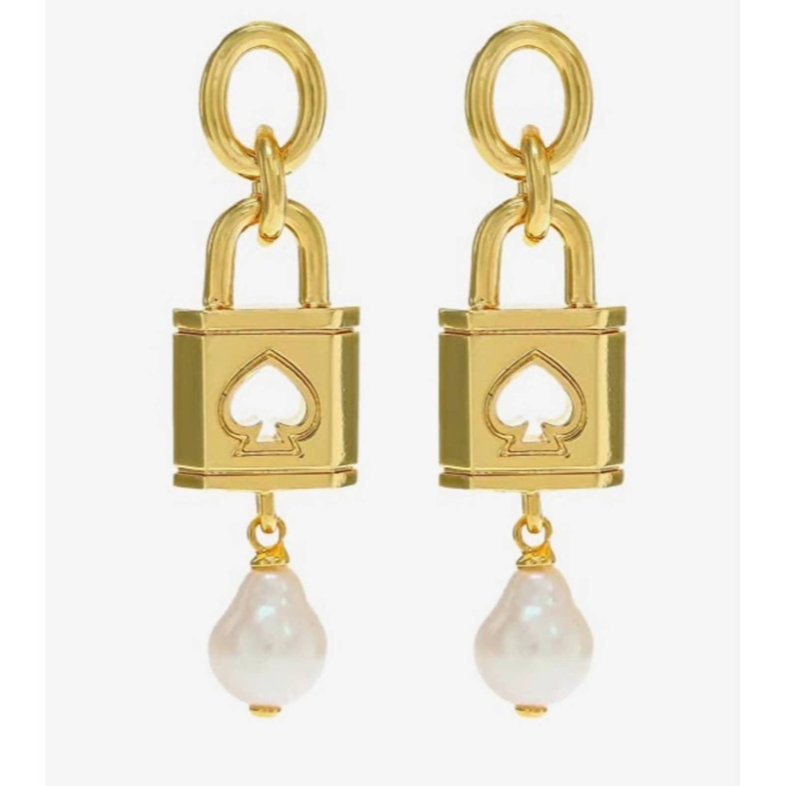 Kate Spade Lock and Spade pearl drop earrings NWT