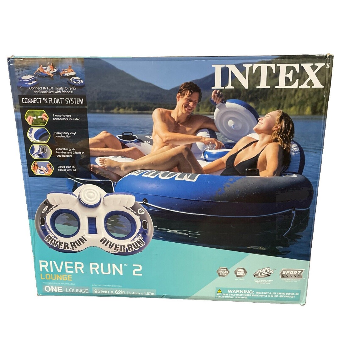 Intex River Run II Float Blue Two person Two 2 cup holder Backrest Cooler Tray