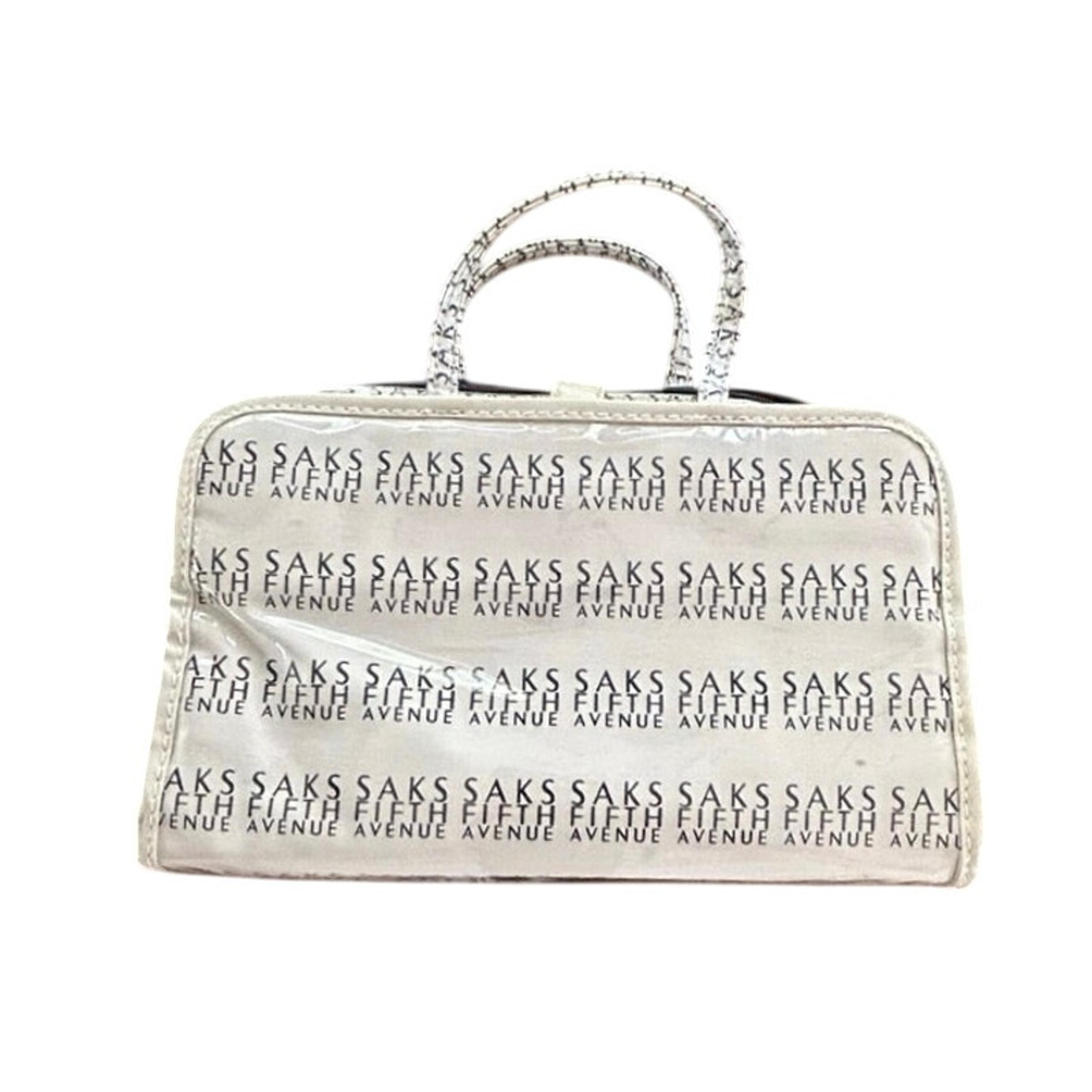 Saks Fifth Avenue Black Ivory Logo Travel Make Up Jewelry Case Bag Top Handle