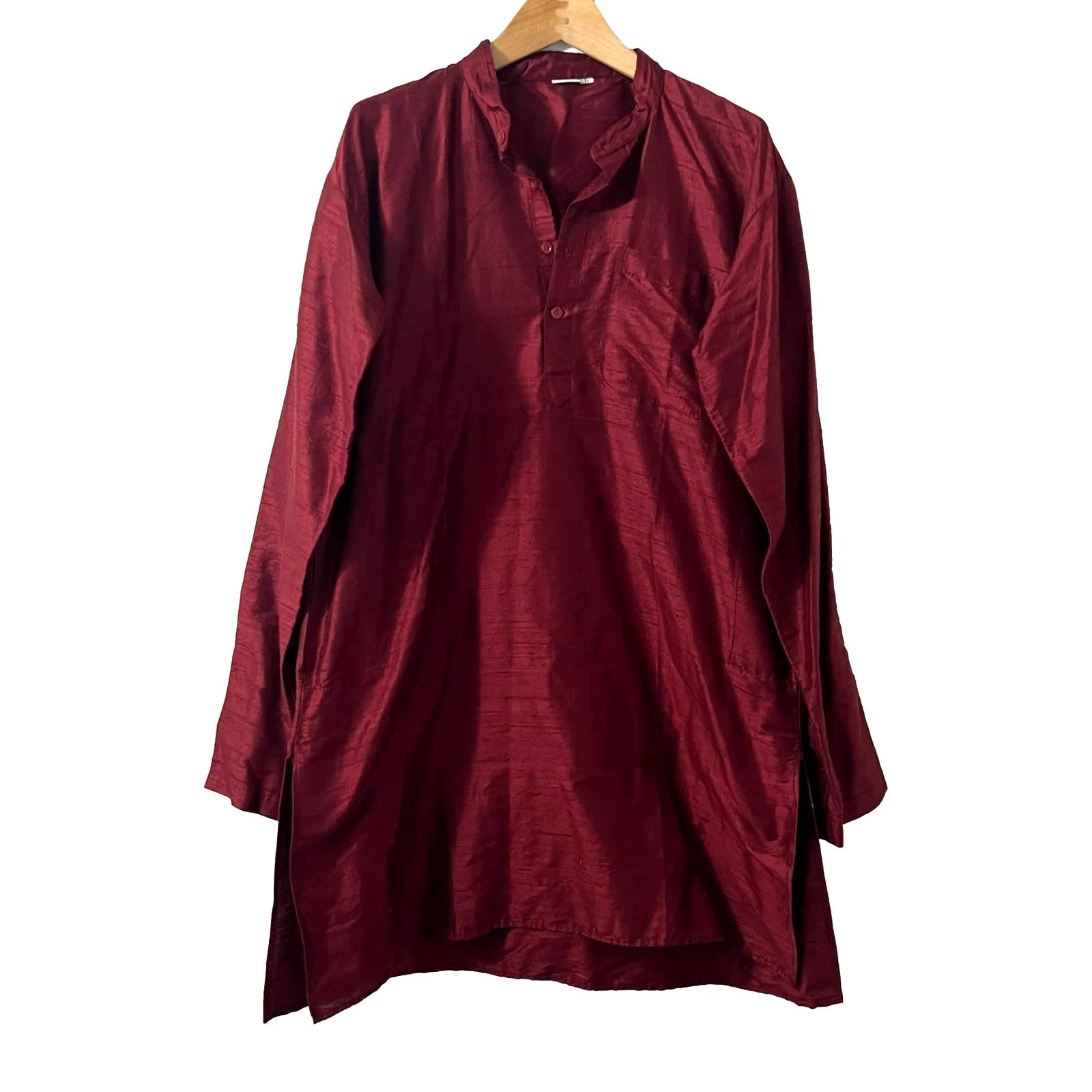 Burgundy Silk Shantung Tunic Made in India Size Large EUC