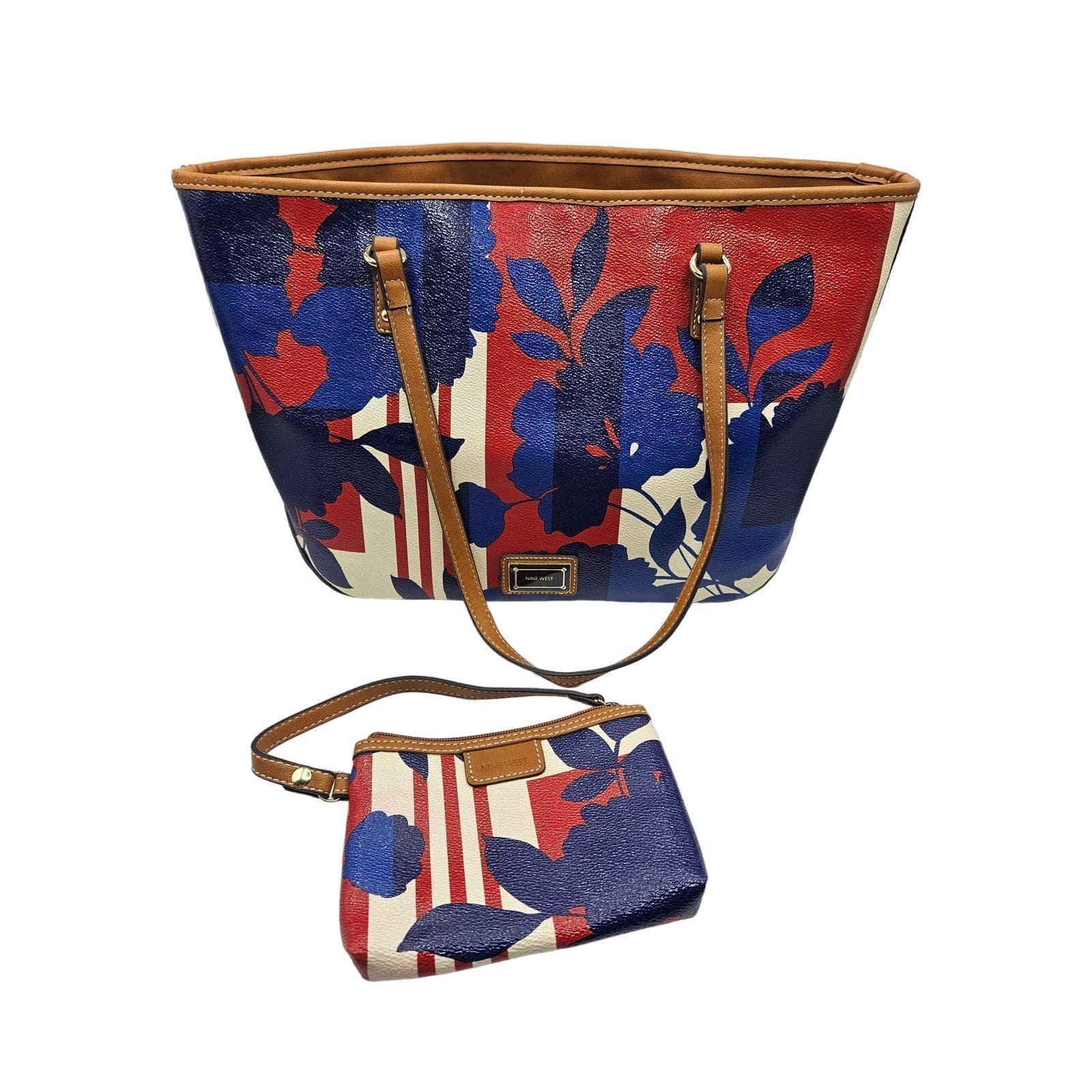 Nine West Handbag Tote with Matching Wristlet Red, White, and Blue NWOT