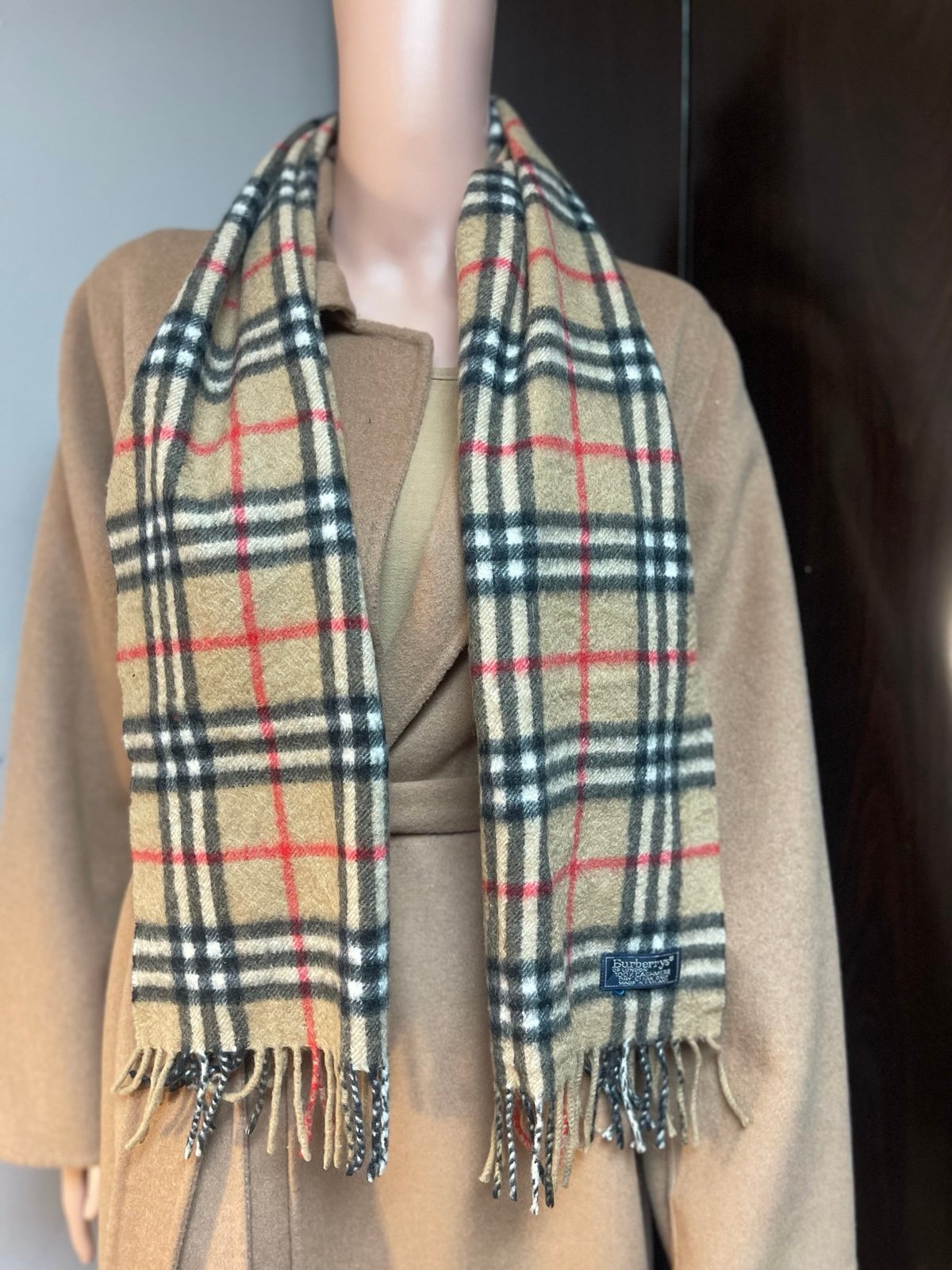 Authentic Burberrys vintage tan cashmere scarf