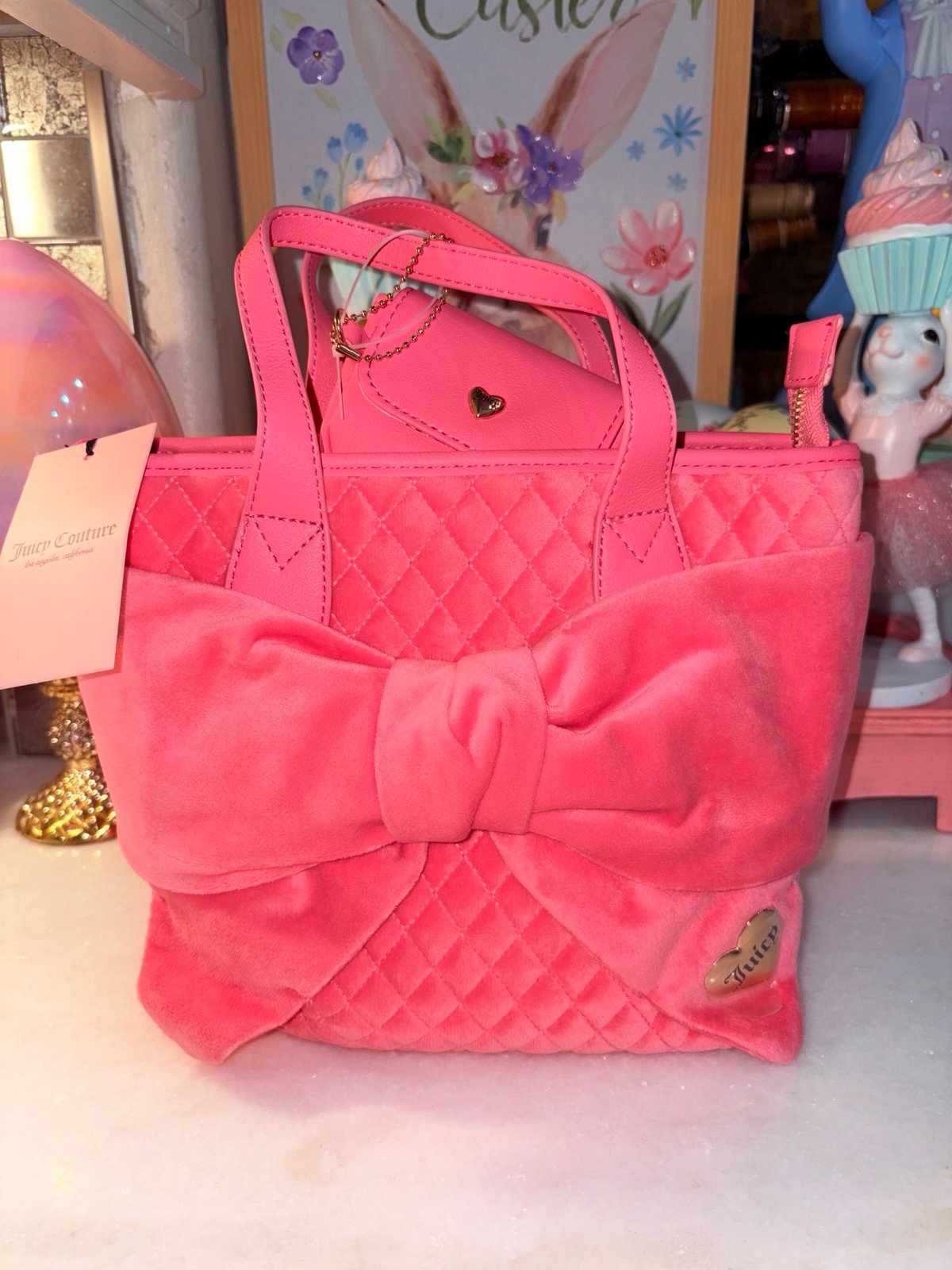 Juicy Couture Chic quilted Dark Pink Bow Purse