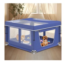 Dog Playpen 42 × 42 Inch Puppy PlayPen with Gate for Puppies, Cat, Blue Open Box