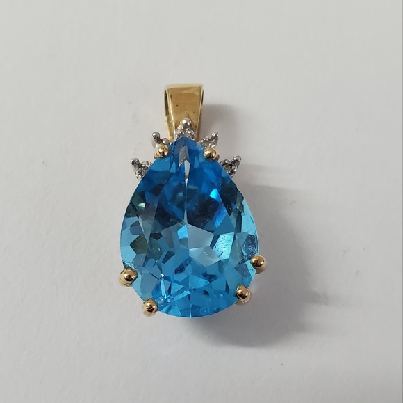 10K Gold Topaz and Diamond Pendant