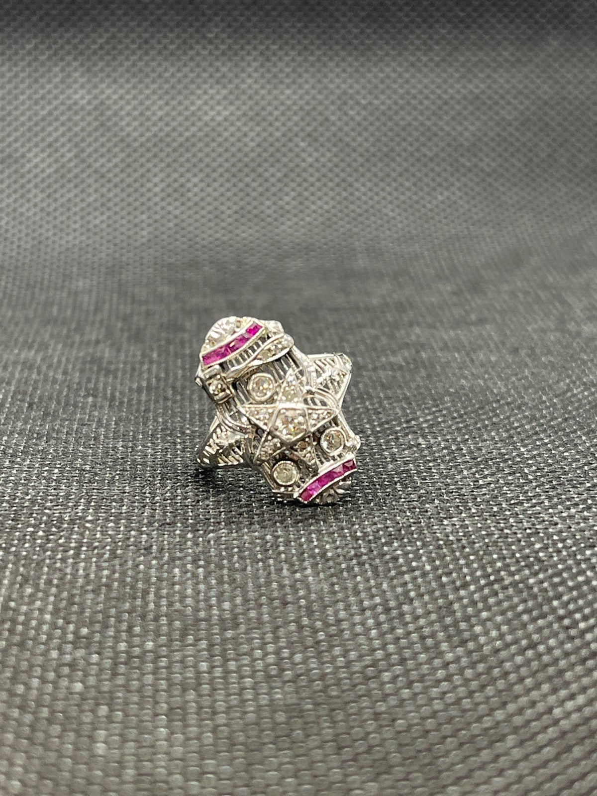 Art Deco 18k eastern star Masonic diamond ring