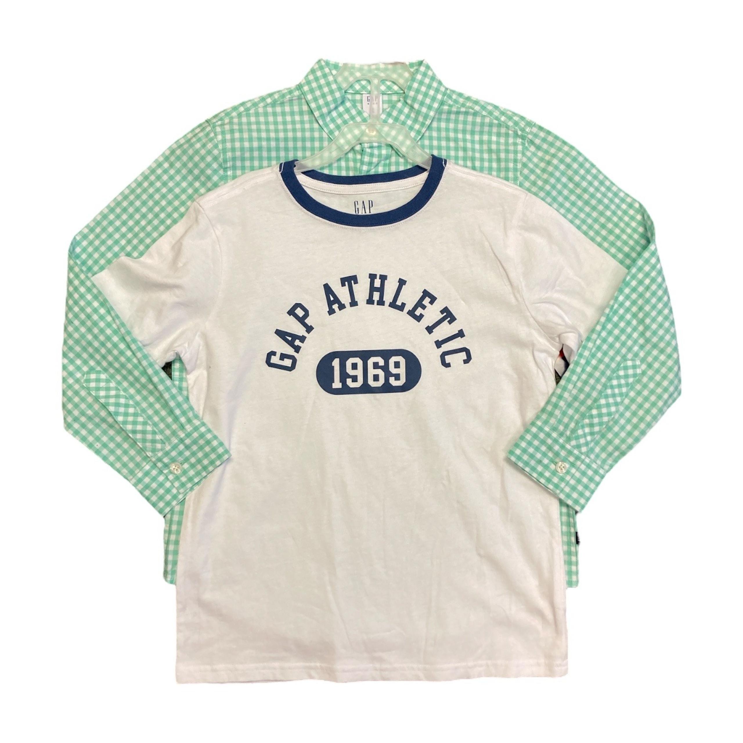 Boys Woven Shirt and T-Shirt Set by Gap Kids Size XS 4/5 Green and White