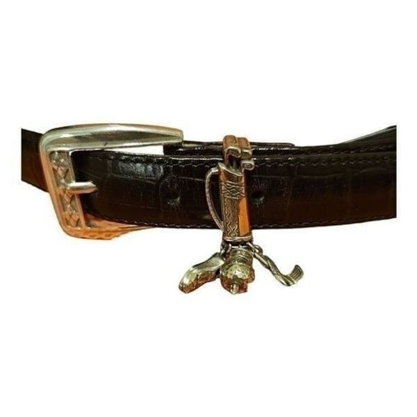 BRIGHTON Dark Brown Leather Croc Print Belt Golf Charms - Size Medium 30