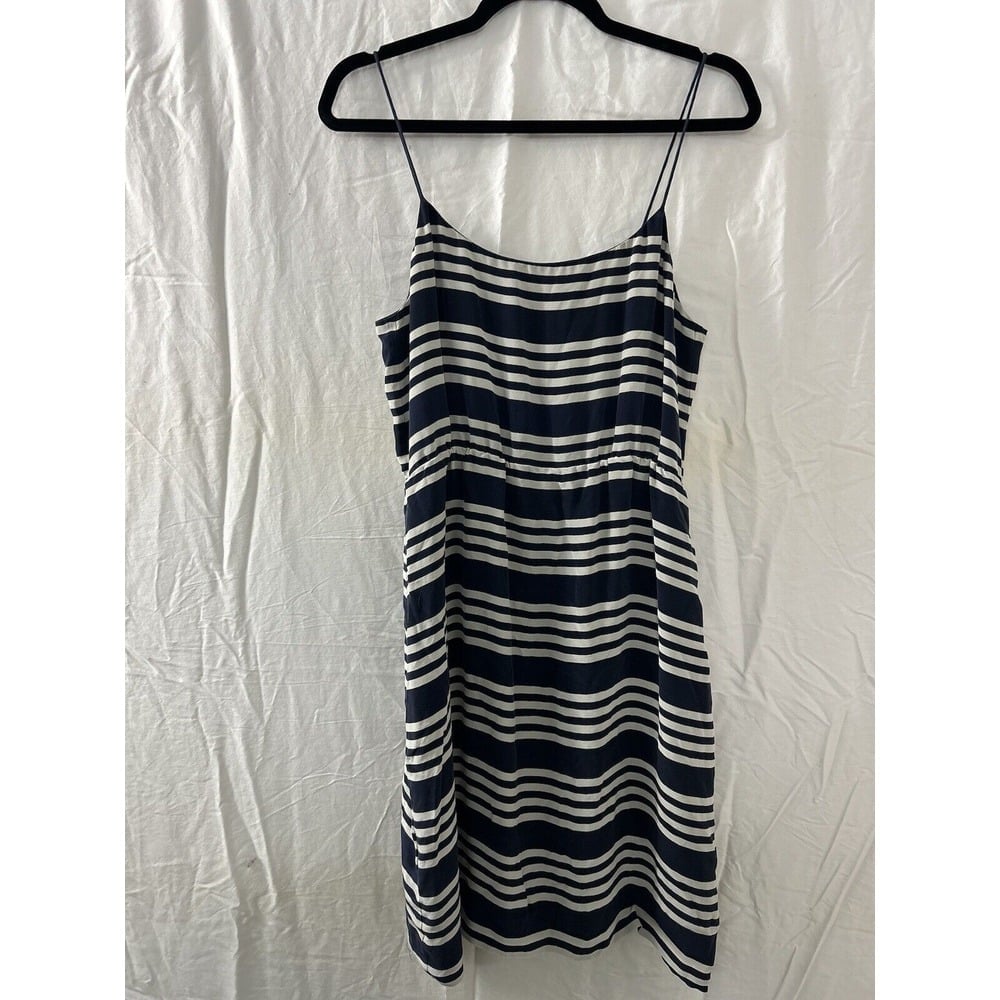 J.Crew 100% Silk Slip Dress Blue With White Stripes Womens Sz 8 Classic