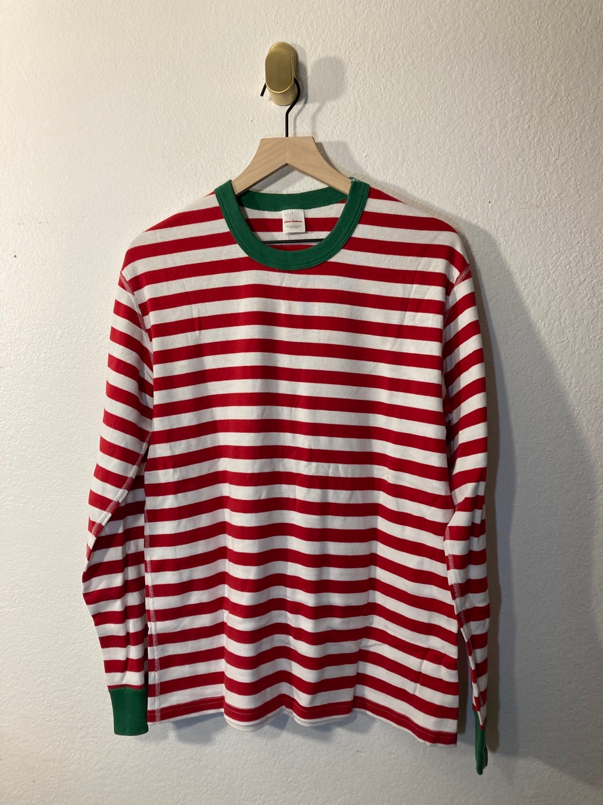 Hanna Andersson red white strip green trim candy cane Organic Cotton pajama top