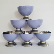 Vintage Oneida Lavender Metal Footed Ice Cream Dessert Cups Bowls Set of 6