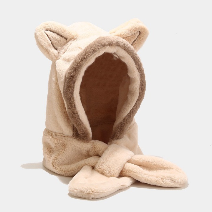 Promotional Baby Kids Warm Custom Chunky Winter Animal Plush Hat with Scarf