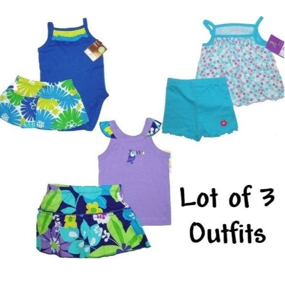 3M Girls Summer Lot 3 2 pc Outfits Shirt Shorts Bodysuit Skirt Baby Clothes