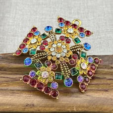 Joan Rivers Maltese Cross Pendant Multicolor Crystals Gold Tone Signed 2.25 VTG