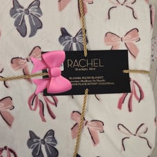 Rachel Ray Girly Coquette Pink Blue Ribbons Bows Queen Blanket
