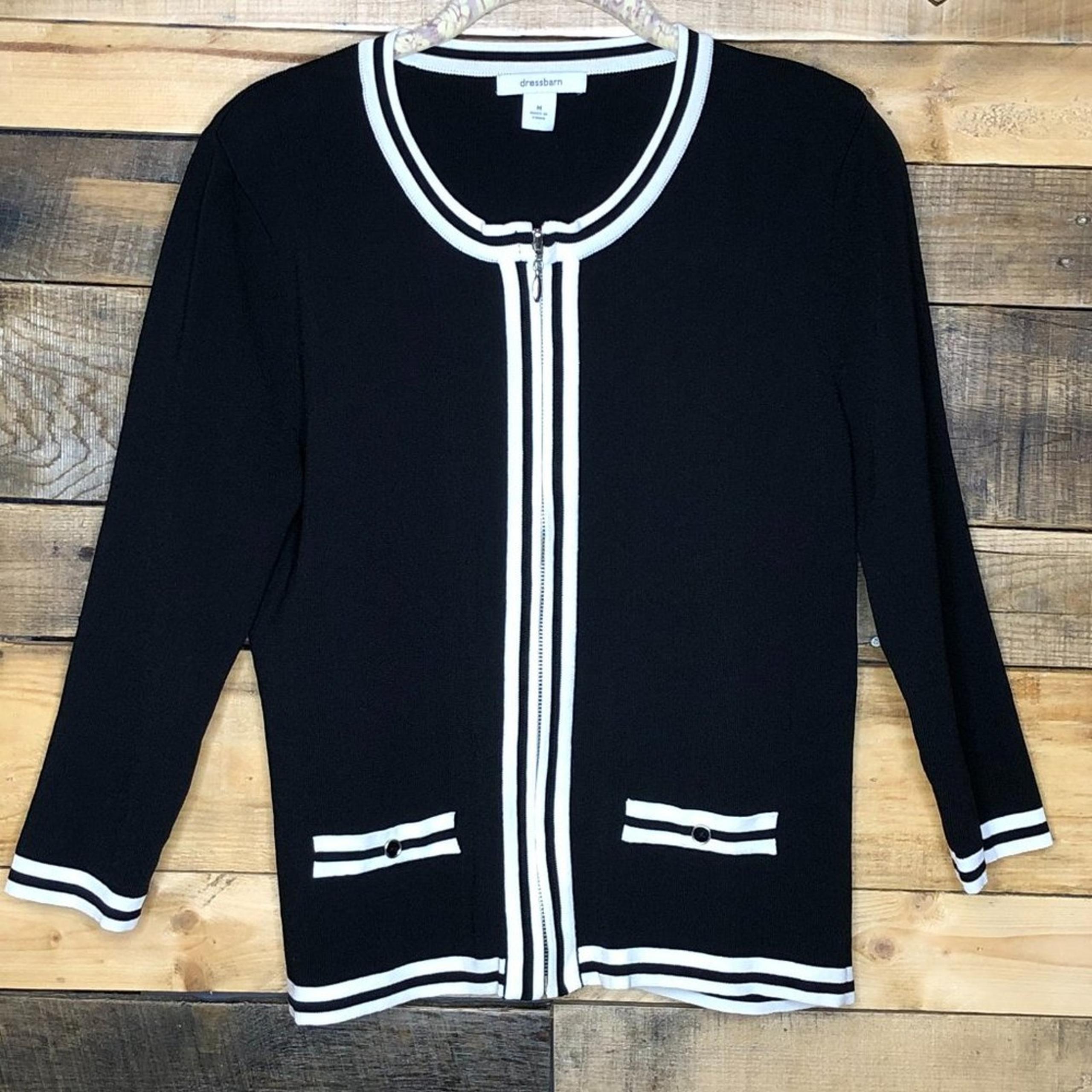 Dressbarn Black Zip Front Long Sleeve Sweater Size M Women's career