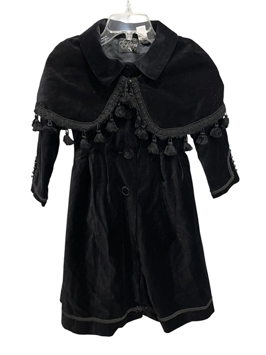 Elebini Girls Coat & Cape Set Black Velvet with Trim Size 6 Great Condition