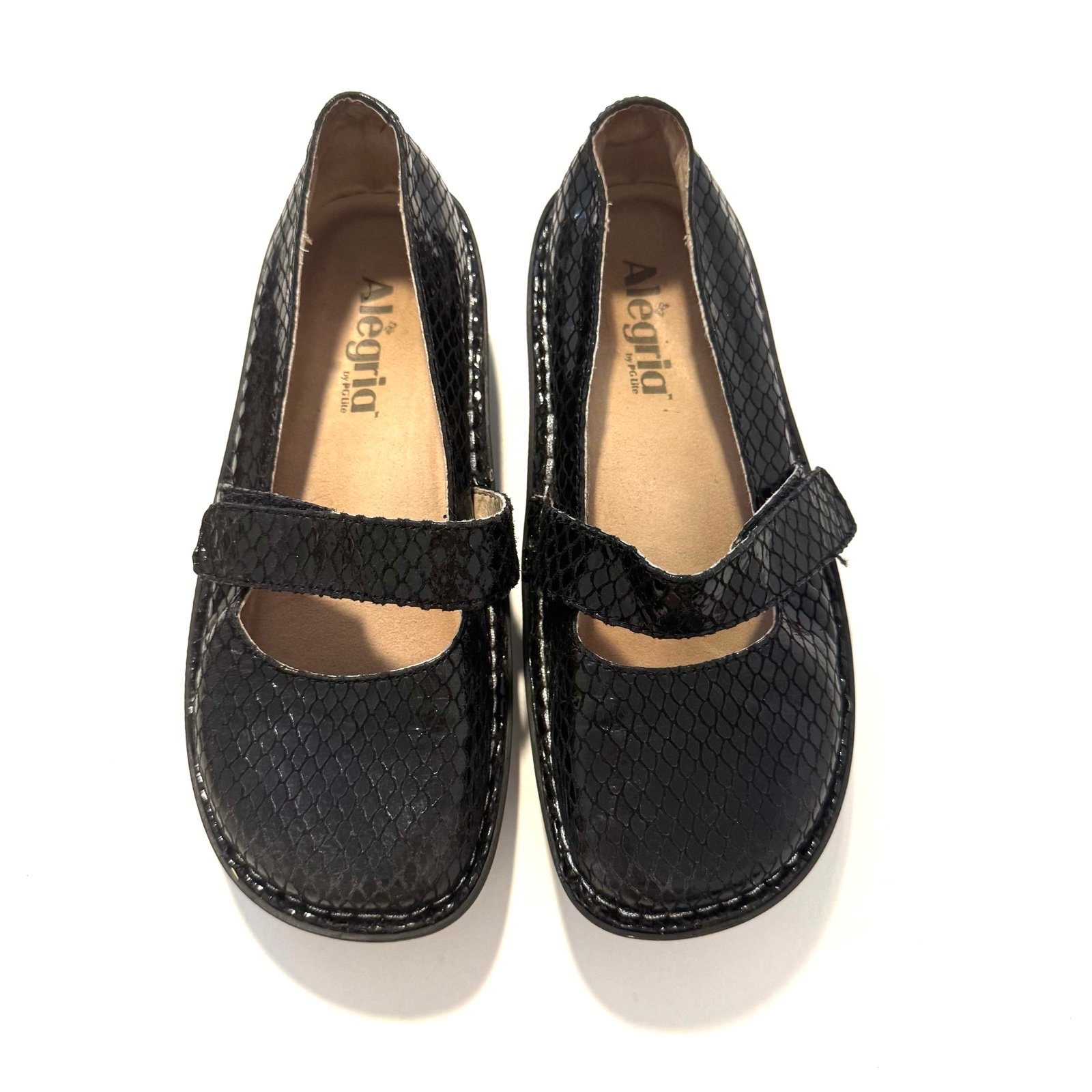 Alegria Feliz Black Snake Skin Mary Jane Flat Leather Loafers Women’s Size 35 5