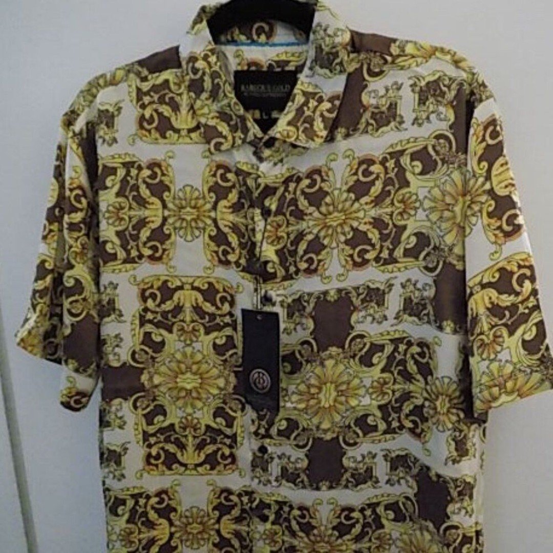 NEW Baroque Gold Medusa Italian Designer Style Mens Short Sleeve Size Medium