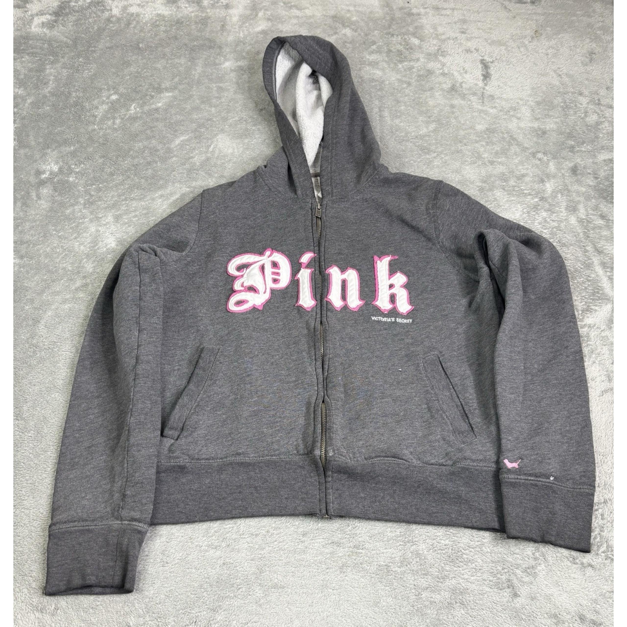 Vintage Y2K Victoria's Secret Pink Full Zip Hoodie Women's Size Large Gray
