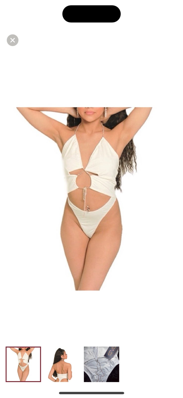 White Thong Bodysuit with Rhinestones - Available in Small, Medium & Large