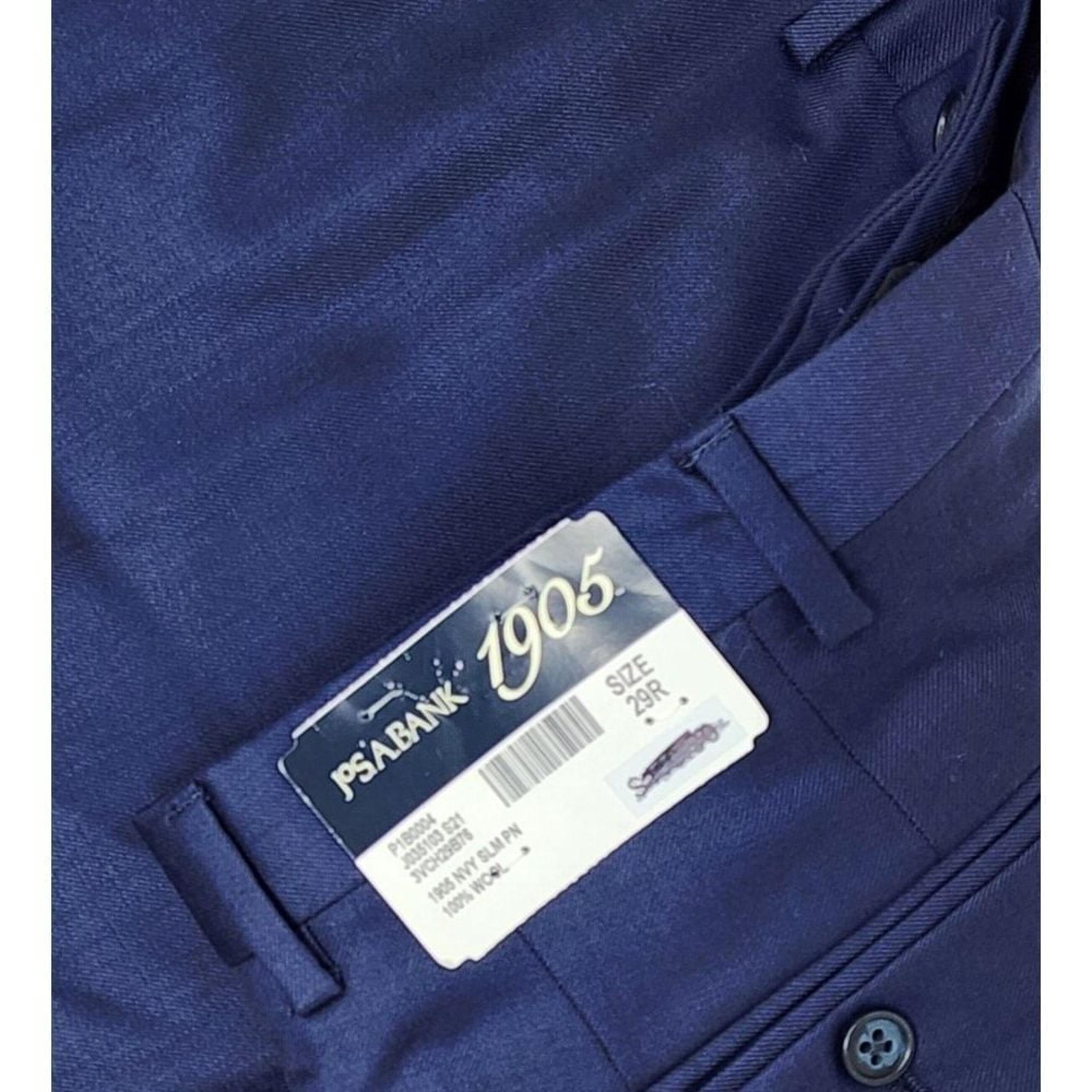 NEW Jos A Bank 1905 Men's Pants 29R x 37 Wool Navy Blue Slim Flat Front Raw Hem