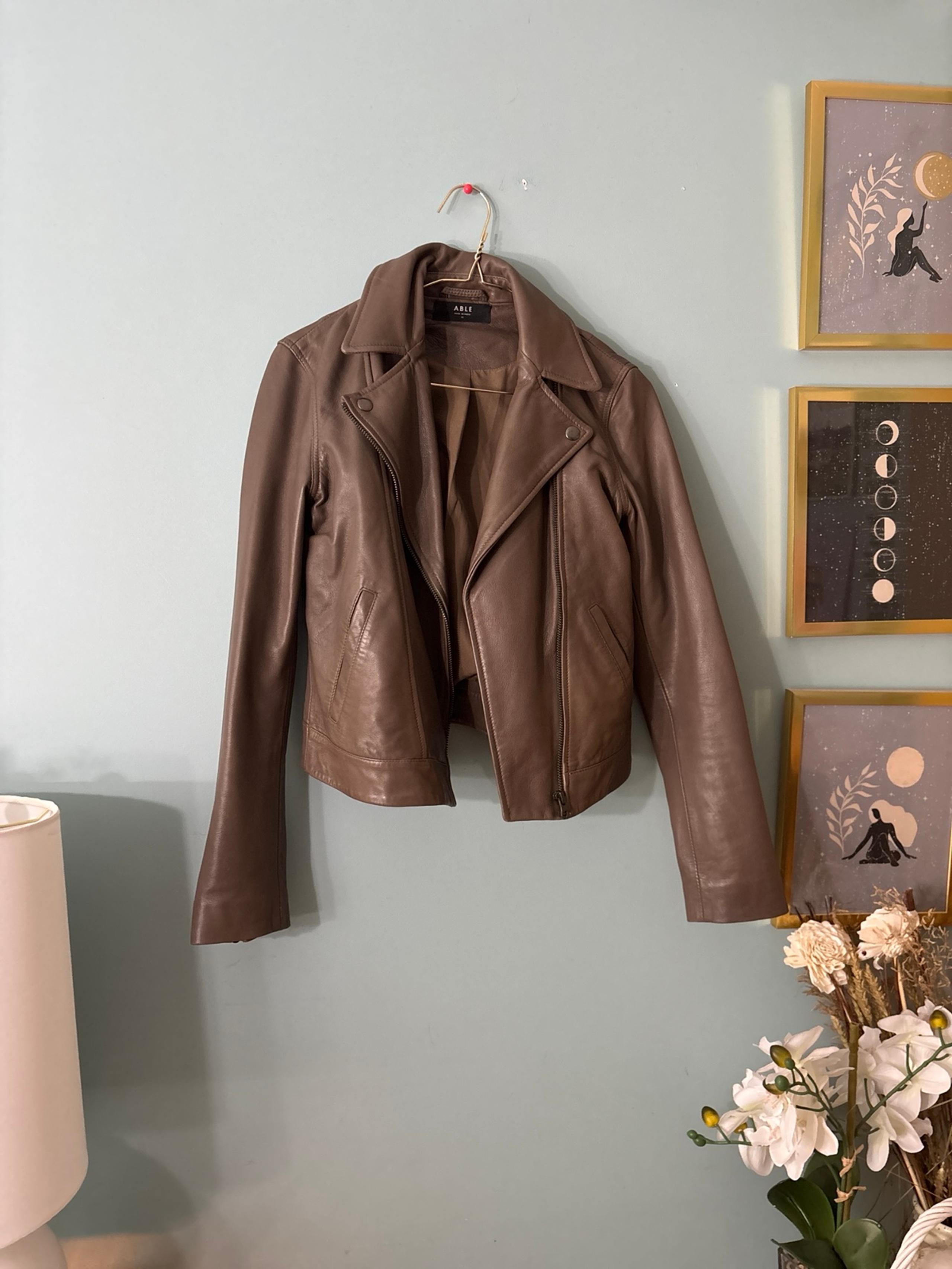 ABLE Brown Lamb Leather Jacket - XS - Brown