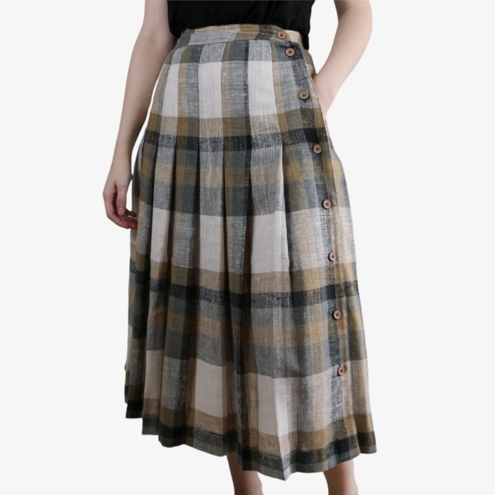 Vintage | Rafaella Plaid Pleated Midi Skirt