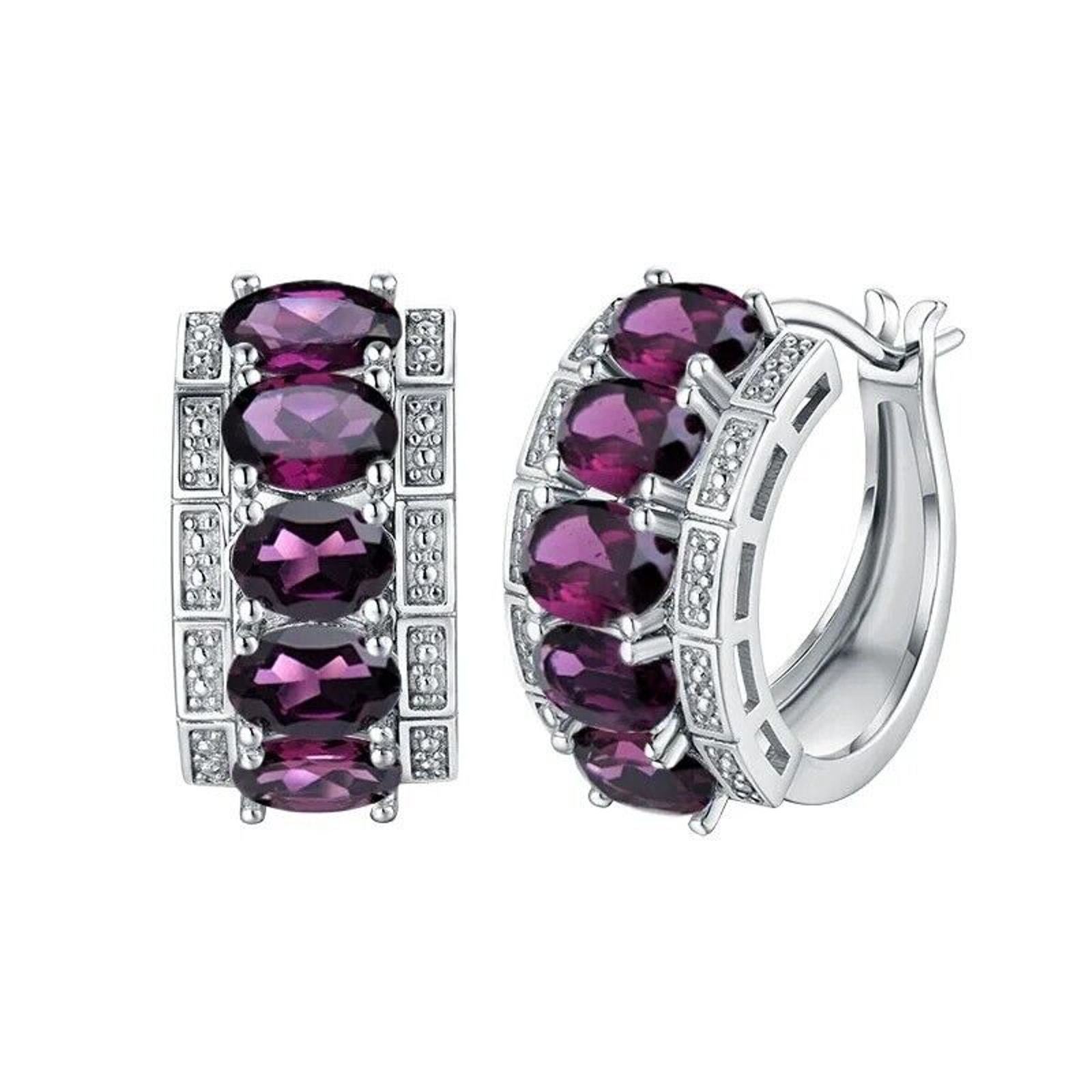 Rhodolite Garnet Clip Earrings, Purple Garnet Clip Earrings 925 Sterling Silver