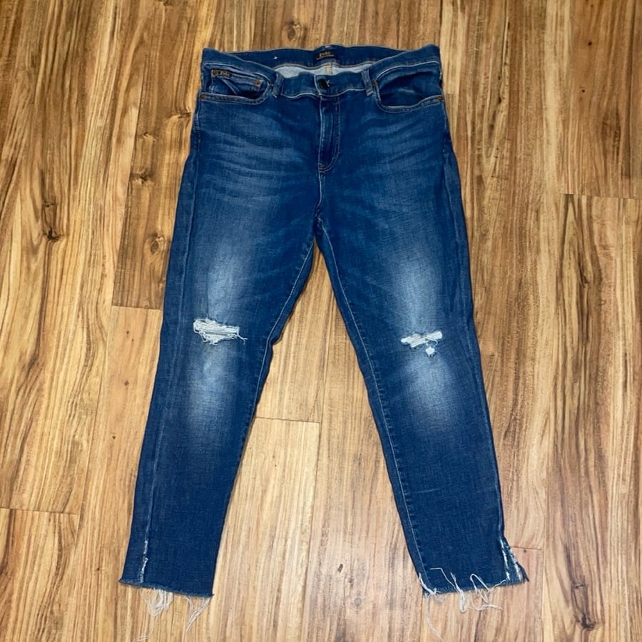 Polo Ralph Lauren Women's 32 Jeans Blue Distressed stretch crop ankle high rise