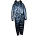NEW! Snowsuit Hooded Puffer Faux Fur Trim Blue Metallic Ski Outdoor Zip Ankle L