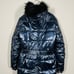 NEW! Snowsuit Hooded Puffer Faux Fur Trim Blue Metallic Ski Outdoor Zip Ankle L