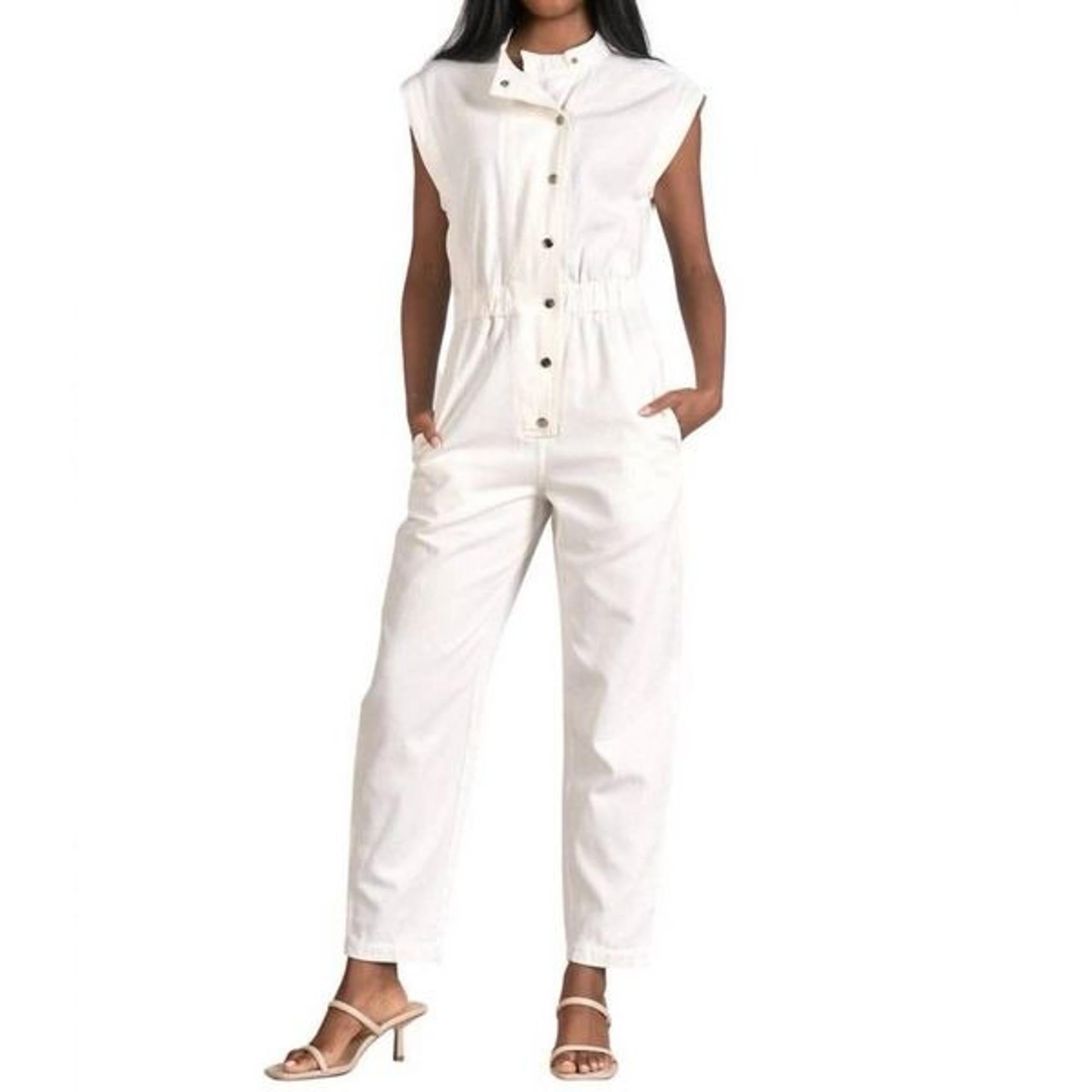 NWT Elan White Jack Denim Sleeveless Jumpsuit Size Medium