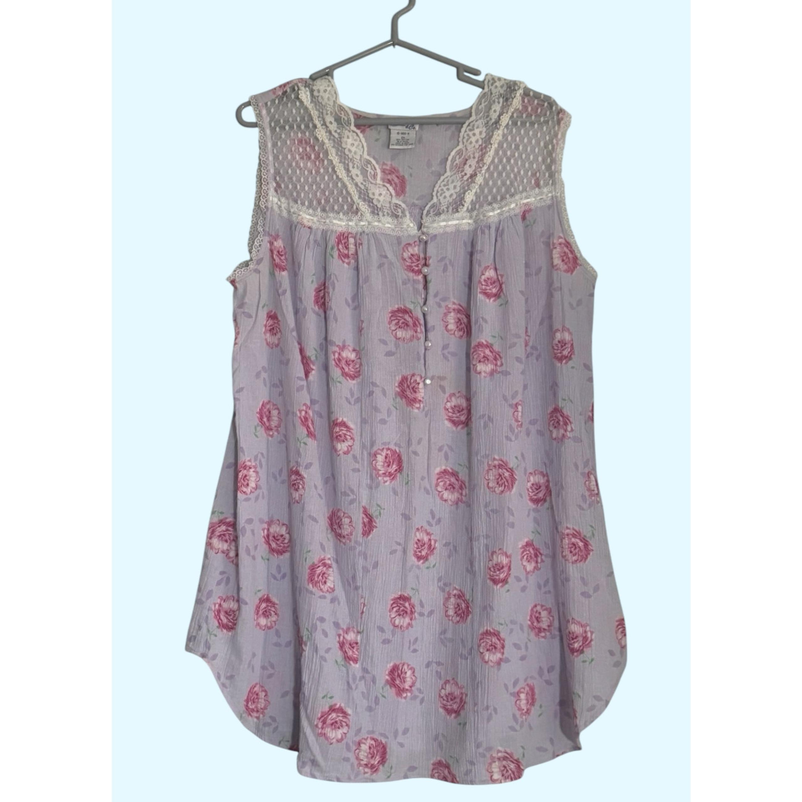 Vintage Floral Purple Lace Nightgown Womens XL Coquette Cottage Dainty Pastel