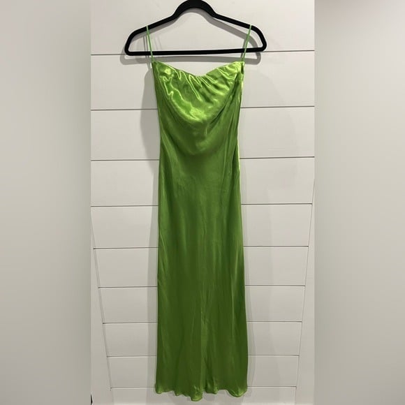 NWT Bec + Bridge green satin Moondance strapless maxi dress