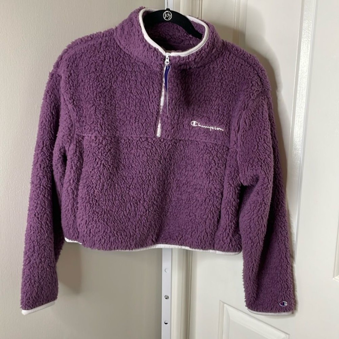 NWT Champion Oversized Crop Sherpa 1/2 Zip Jacket Sz Medium Cozy High Pile