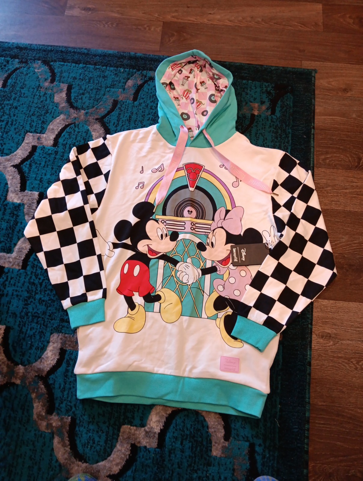 Loungefly Mickey Minnie Mouse Date Night Diner Jukebox Unisex Hoodie Size S NWT
