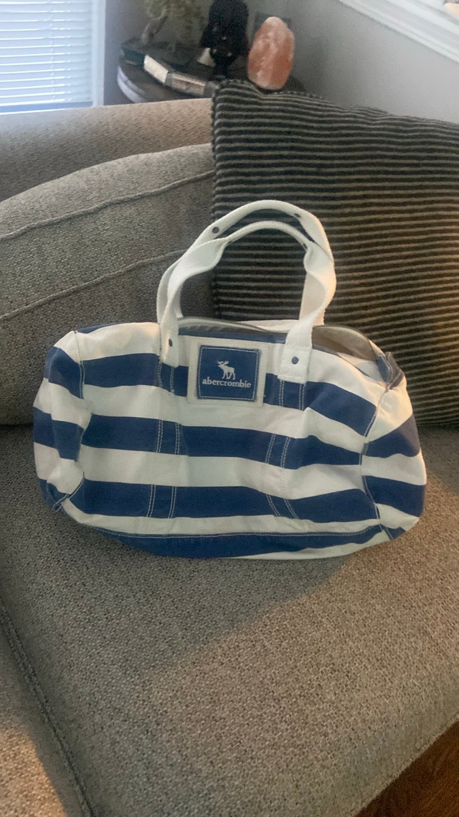 Abercrombie And Fitch, White & Navy Striped Duffel Bag, Mid 2000's