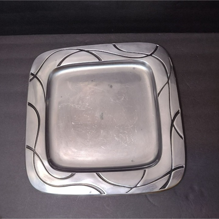 Lenox Vibe Square Metal Tray, Silver Serveware 14 In. Serving Platter Hollowware