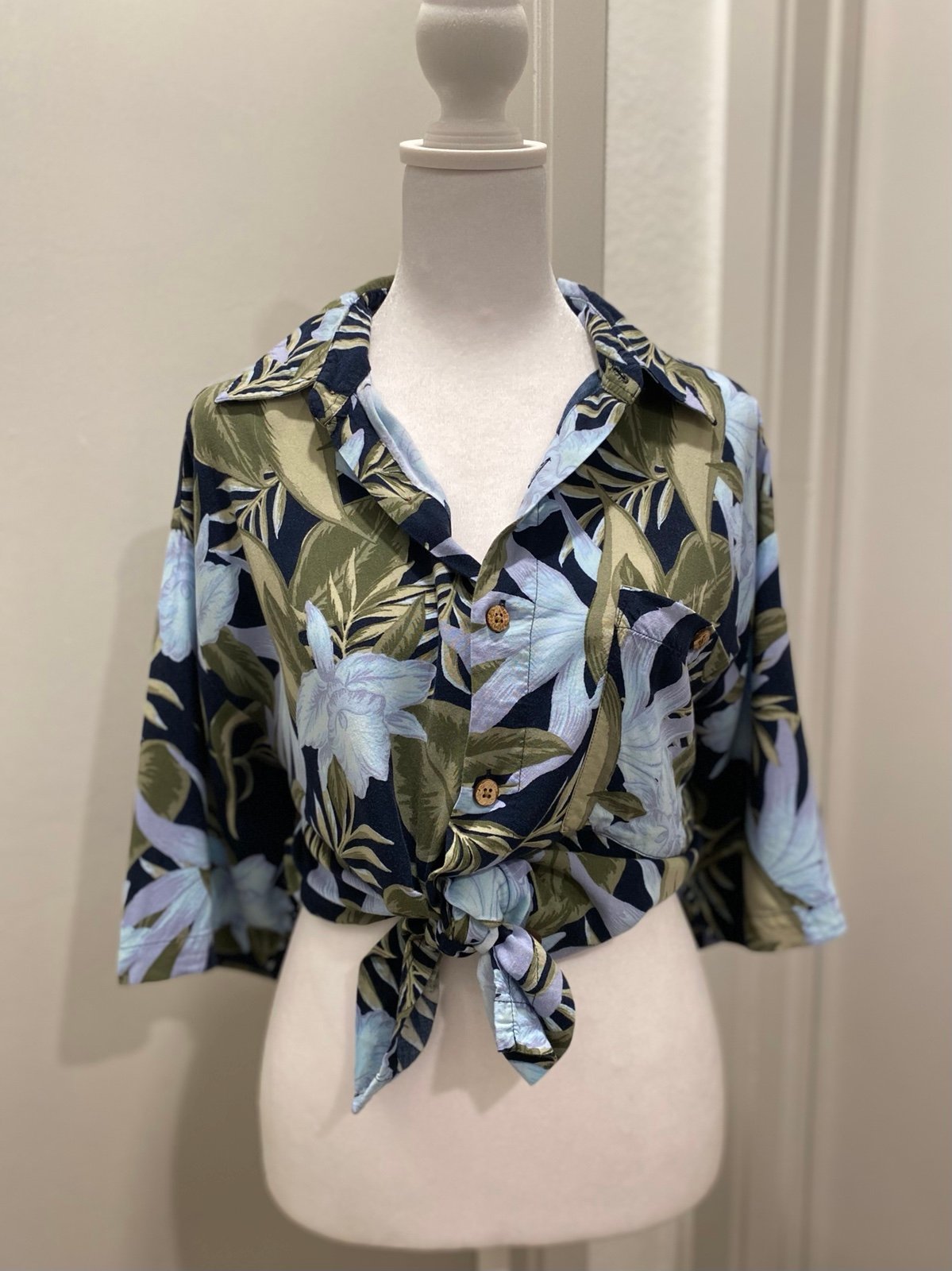 VTG Retro Puritan Hawaiian Tropical Leaves Floral Print Button-Up Shirt - M