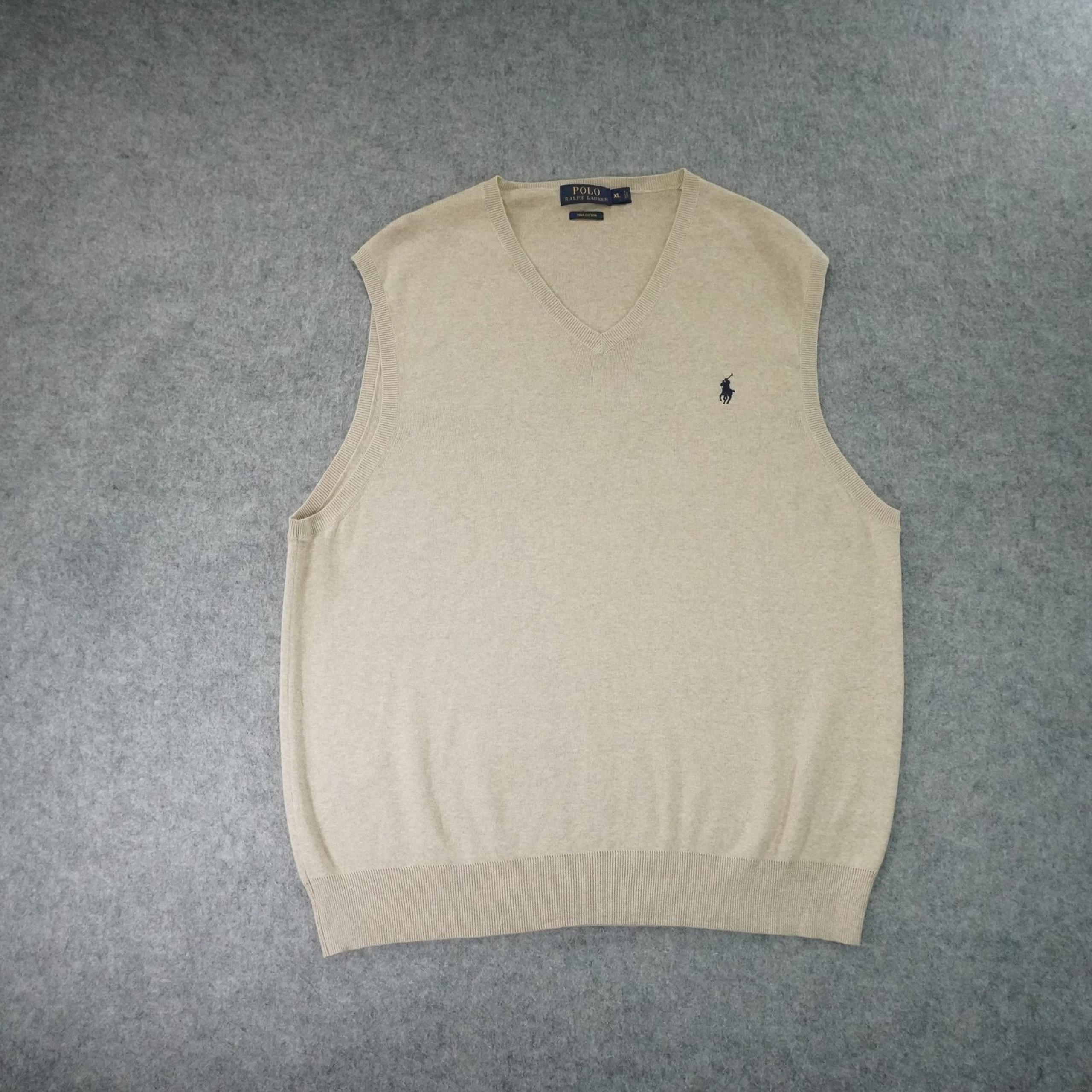 Polo Ralph Lauren Sweater Vest Mens XL Beige Pima Cotton Pullover Sleeveless