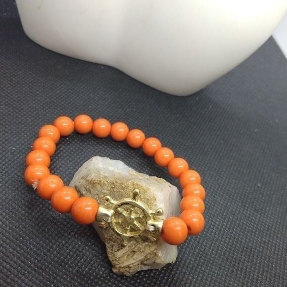 Sailor ship wheel orange beaded bracelet nautical