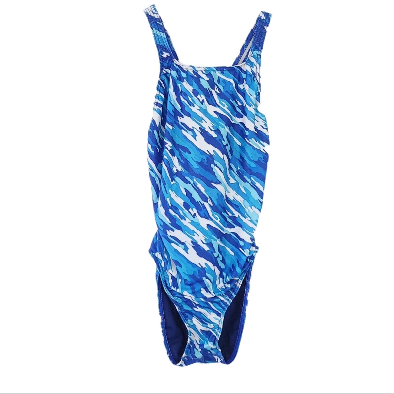 Speedo Competitive One Piece Swimsuit Size 8/34 Women Blue White Graphic