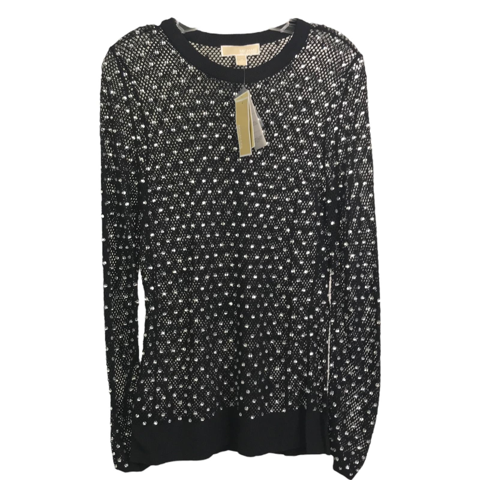 Michael Kors Women Sweater Round Studded Jumper Rhinestones Pullover M NWT 225
