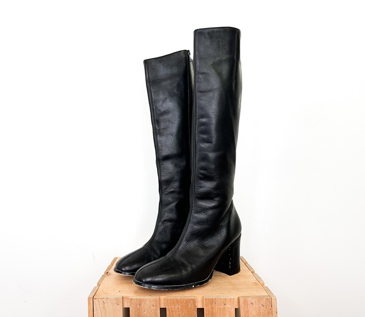 Vintage 90s Black Leather Block Heel Tall Gogo Boots by Unlisted Women's Size 8