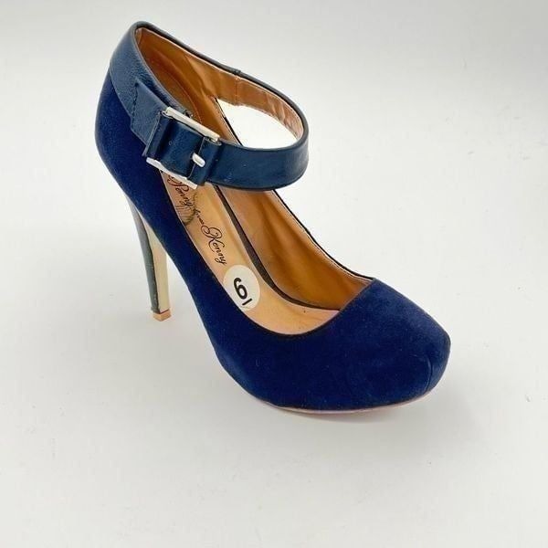 Penny Loves Kenny Royal Blue Faux Suede Shoes Sz 6 Womens Strap Heels Platform