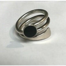 Vtg 925 Spiral Sterling Silver Ring W, Black Onyx Stone s7.5 Coiled Layered Wire