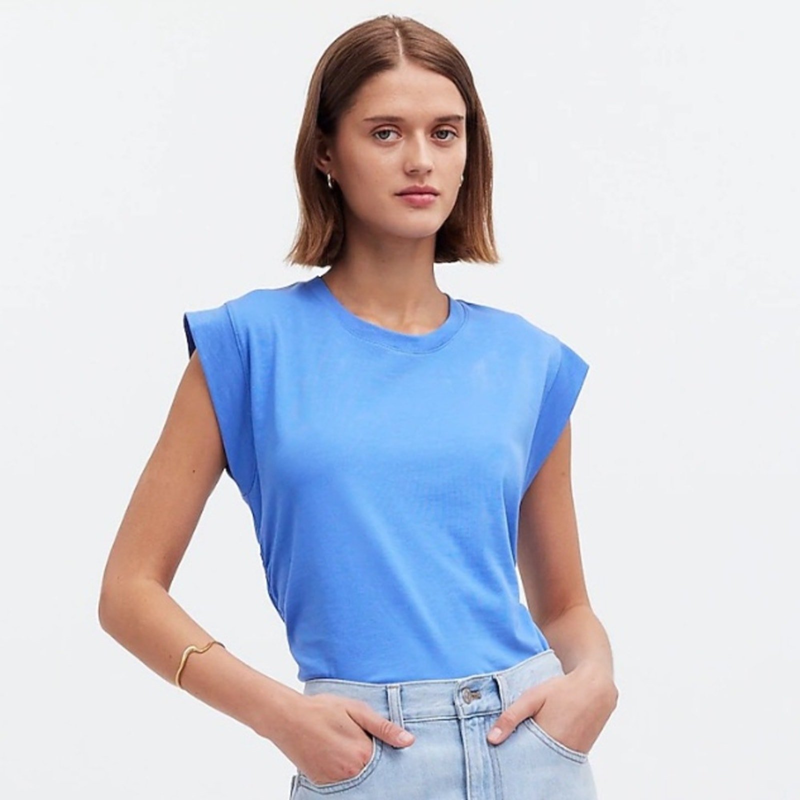 Madewell Side-Cinch Muscle Tee in Celeste Blue Sz XS NEW