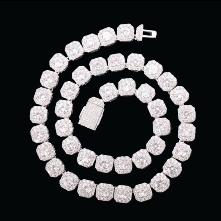9MM Unisex Square Clustered Tennis Chain Necklace